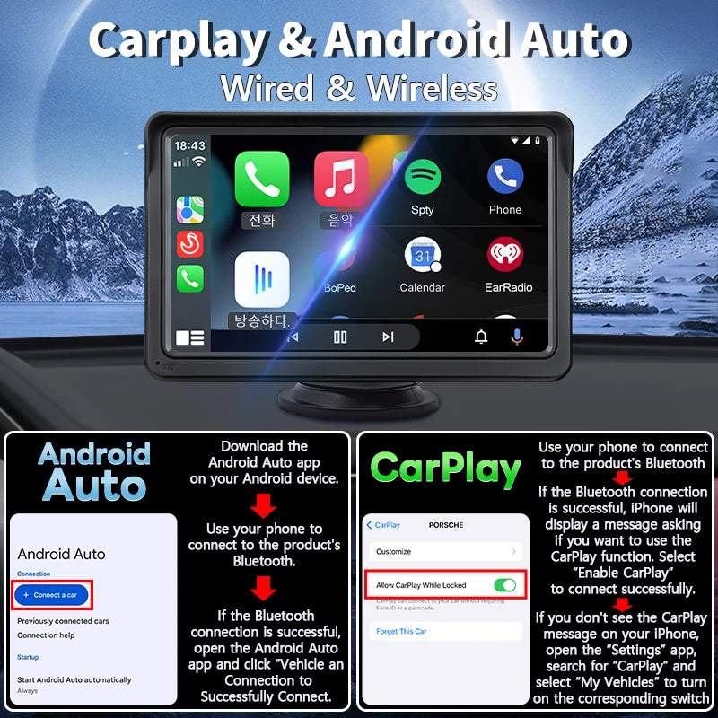 Hippcron Touch Screen Car Radio Wireless Carplay And Wireless Android Auto